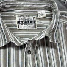 Vintage Levi's Striped Shirt Long Sleeve Button Up Men's Large Green White 90 s