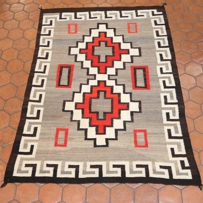 Antique Two Grey Hill Rug 5×8 Ft Native American Style Southwest Navajo Wool Rug