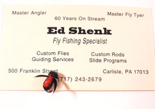 Fly tied by Ed Shenk Black Foam Beetle Dry Fly with Business Card and Letter