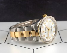 Rolex 34mm Oyster Perpetual 18K YG & Steel Watch 2ct Diamonds White MOP 1005/3 5