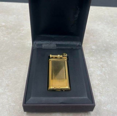 Dunhill Unique Hammer Stripe Pattern Oval Lighter Gold w/Box Tested Collectible
