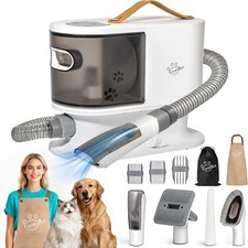 Dog Cat Grooming Vacuum Kit 2L  5 Tools Low Noise Electric Clipper - White NEW 