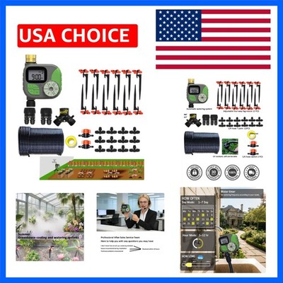 Drip Irrigation Kit Automatic Watering System with Water Timer 64FT 1/4 Tubin...