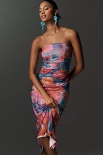 ANTHROPOLOGIE NWT $168 The Soleil Mesh Slim Strapless Ruched Dress Size Large