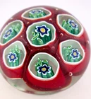 Vintage Murano Paperweight Millefiori Canes Art Glass Blue/Green/Red/White 2.5"