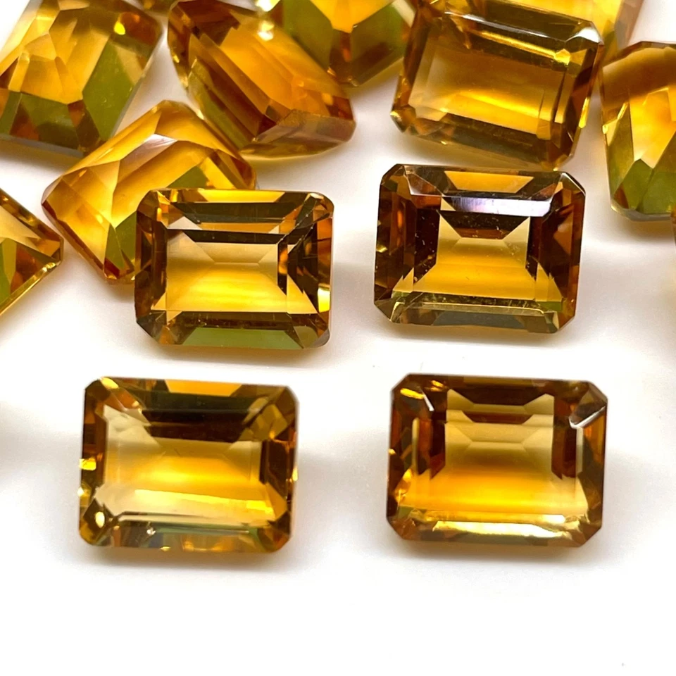 VVS 4 Stück Natürlich Goldener Citrin 9x7mm Smaragd Schnitt Top Qualität Lose - Bild 2 von 4