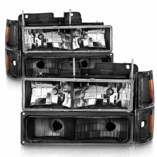 ANZO For Chevy C1500/C2500/C3500 1988-2000 Crystal Headlights Black