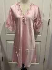 Women Short Sleeve Silky Thin Nightgown Pink Sz 2XL 35"Lx22"W