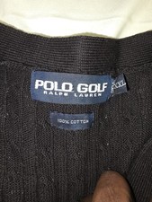 Vintage Polo Golf Ralph Lauren Sweater Vest Mens XXL Black Cable Knit Cardigan