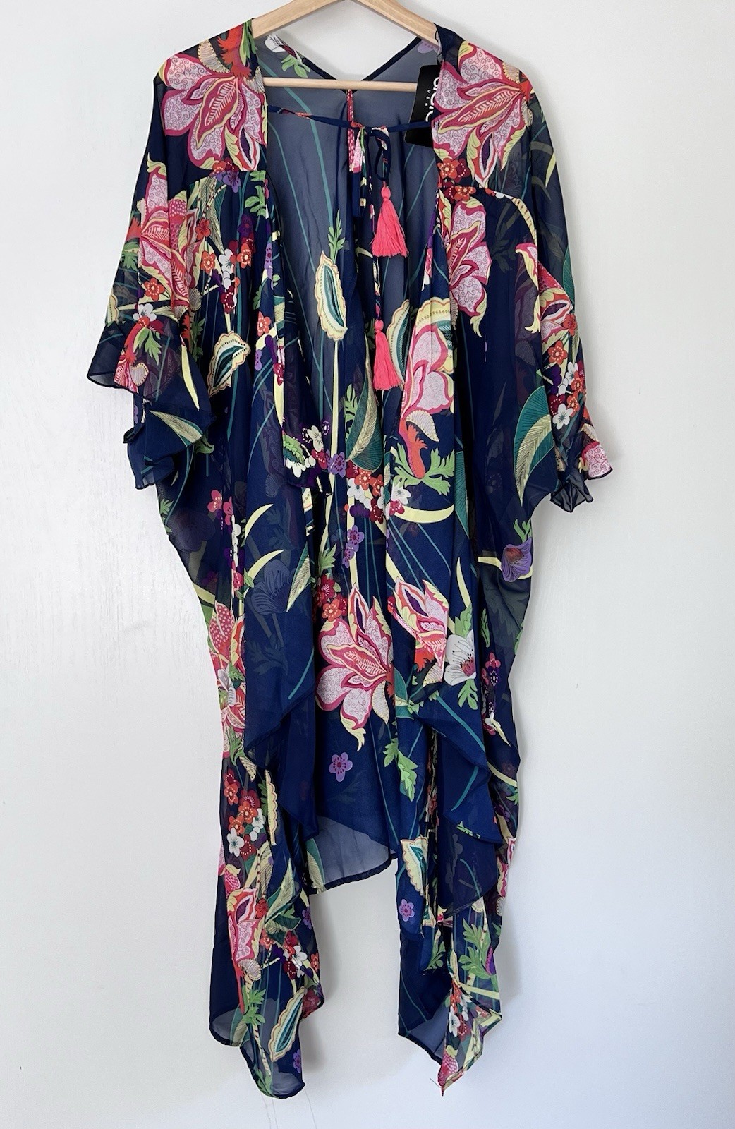 Gigio By Umgee Kimono Size XL Navy Sheer Floral Coastal Beach Swim Cover NWT