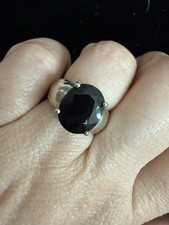 Sterling Silver 925 Large Black Spinel Ring Size 6 Prong Setting