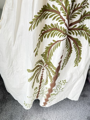Tropical Palm Coconut Tree 100% Cotton Maxi Dress L LG Ivory NWT Farm Rio-Feel - Picture 2 of 13
