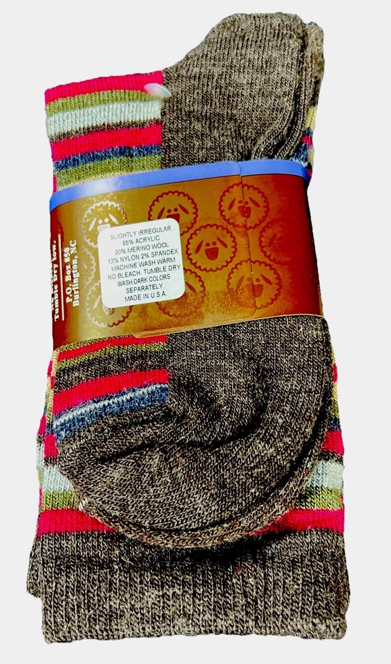 2 PARES Calcetines Redondos Wise Blend Damas Lana Merino MARRÓN Color Rayas Cojín Completo Foto 2 de 2