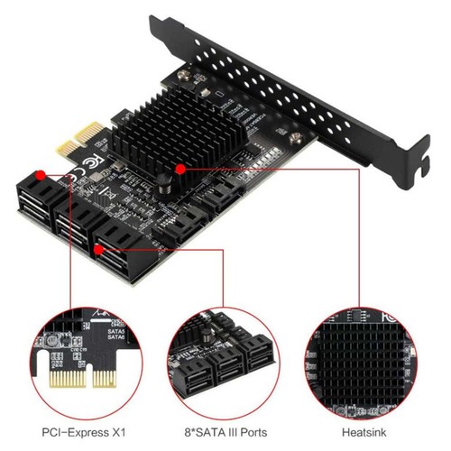 Expansion Card Controller Adapter PCI Express to 8-Ports SATA3.0 6G For HDD - Zdjęcie 7 z 10