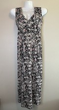Nine & Co. by Nine West Black White Pink Floral Maxi Dress Sleeveless V-Neck M