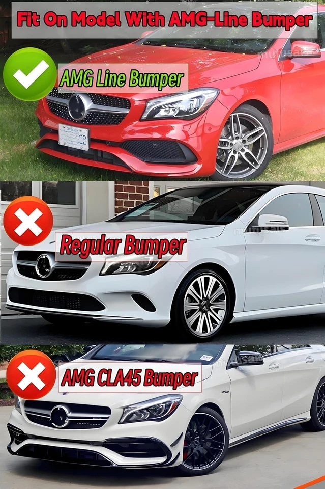 Gloss Black Front Splitter Lip Body Kit For Mercedes CLA W117 2017-19 CLA250 AMG - Image 2 of 4