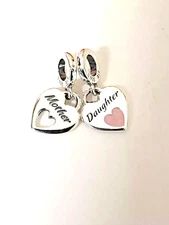 Authentic Pandora Pendant Charm, Mother Daughter Split Heart Dangle, #799187C01