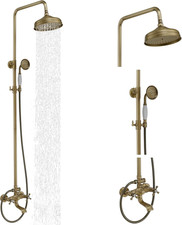 Antique Brass Outdoor Shower Kit with 8" Rain Head & Hand Spray