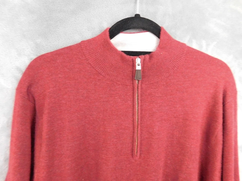 Peter Millar Sweater Mens Large Red Half Zip Cashmere Blend Pullover Lightweight - Image 2 of 4