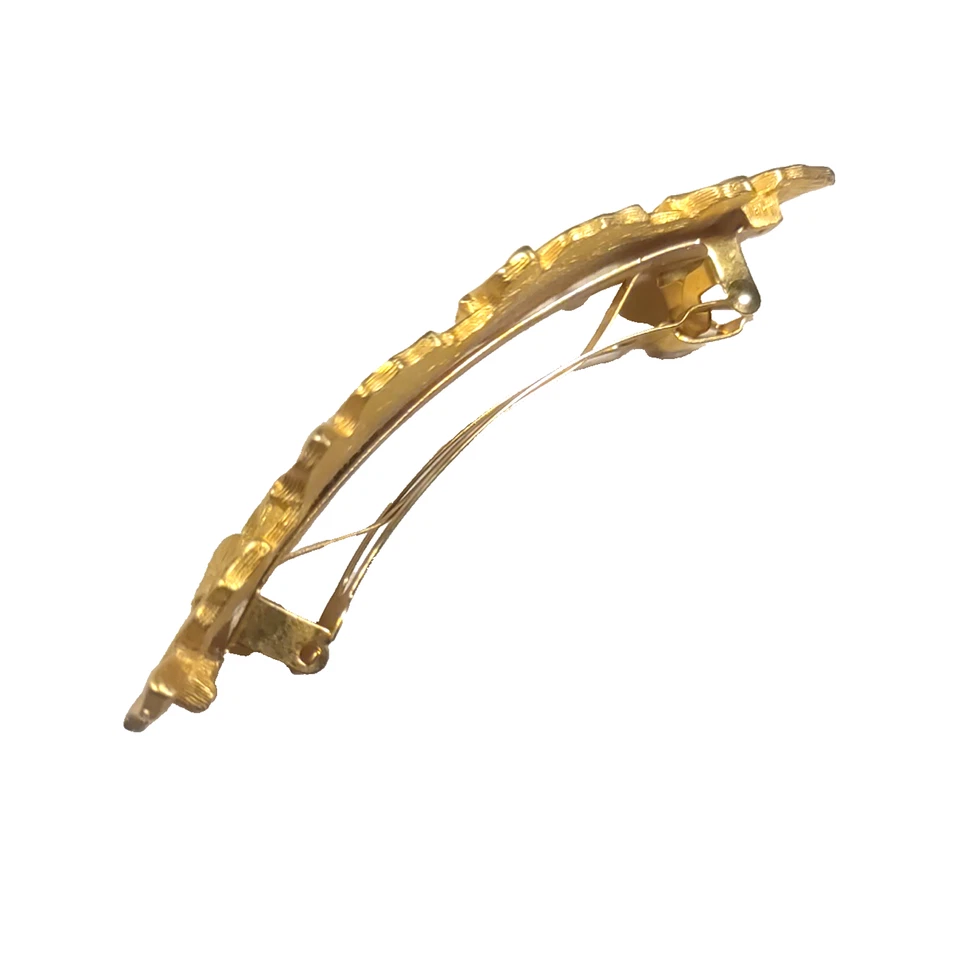 Hair Barrette Tension Clip Gold Tone Made In France Leaf Design Pageant Party - Image 4 of 4