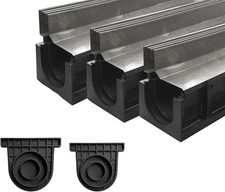 3pk Slot Channel Drain 304 Stainless Steel Grate-39.4Lx6.1Wx8.6H In Deep Profile