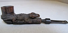 Vintage Marxman Alligator Smoking Pipe Hand Carved Wood 6 3/8" long