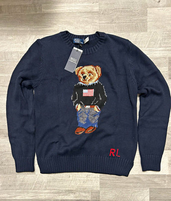 Polo Ralph Lauren Strickpullover Rundhals Polo Bear blau Gr. M