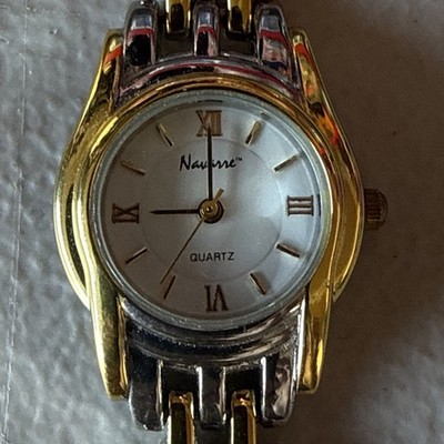 Vintage Navarre Quartz Gold and Silver Tone Band Gold Face Wristwatch