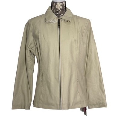 NWT Excelled Collection Pearl Leather Zipper Front Jacket Womens L