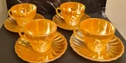 Vintage Anchor Hocking Fire King Set of 4 Teacups & Saucers Swirl Peach Luster