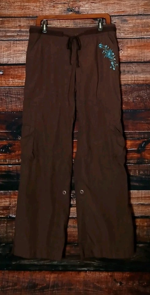 Pantalones cargo SO Vintage 11 marrón holgados bordados con cuentas lengüeta enrollable puños Y2K Foto 3 de 4