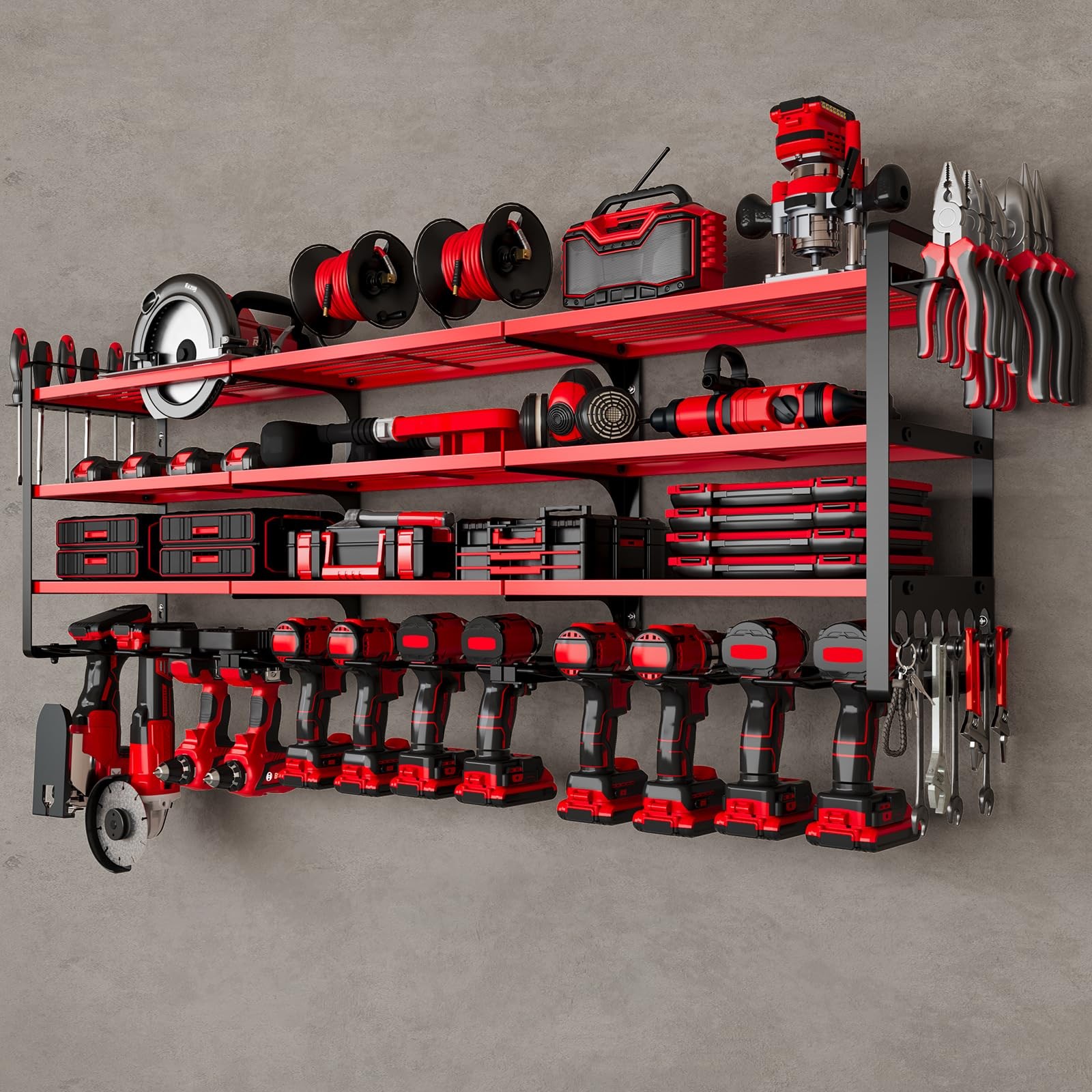 48-Inch Wall-Mounted Power Tool Organizer with 12 Drill Holders for Garage & Workshop