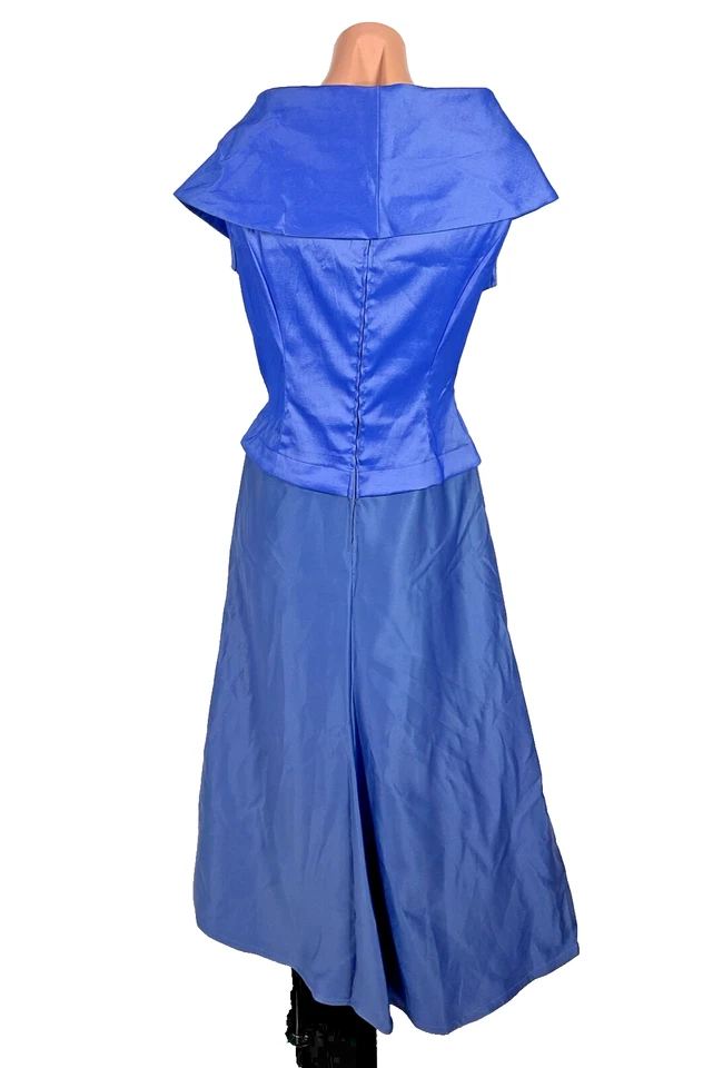 Tadashi 复古缎面 Perriwinkle 长礼服 - V 领褶皱正式 10 — 第 2/4 张图片