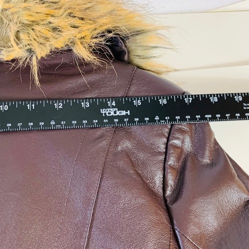 Terry Lewis Brown Leather Jacket Sz PS Faux Fur Collar Gold Buttons VTG Retro - Picture 10 of 14