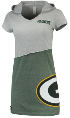 green bay packers hoodie dress Green Bay Packers Sustainable Hooded Dress / Gray-Green / Women Large