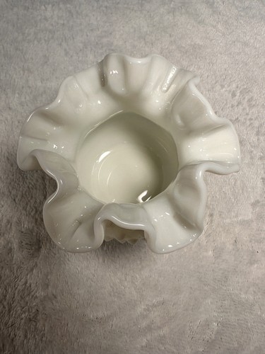 Vintage Fenton 3850 White Milk Glass Hobnail Ruffled Crimped 3" Vase (B) - Picture 7 of 12