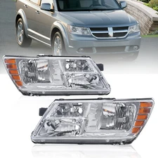 Pair Front Headlights Lamps Assembly For 2009-2020 Dodge Journey Chrome Housing