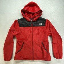 The North Face Fleece Hoodie Hood Jacket Womens M Denali Red Dark Grey