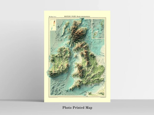 British and Irish Isles Relief Map, England, Scotland, Ireland Map - 2D Flat - Picture 6 of 9