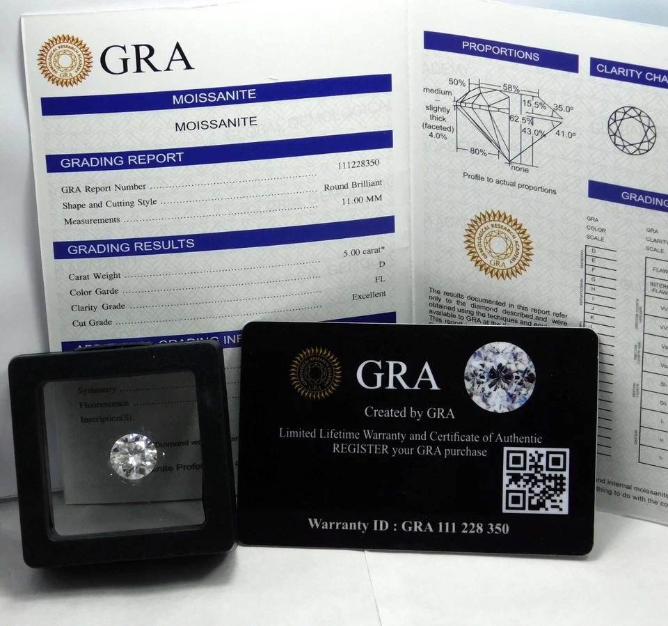 GRA Certified Moissanite Round Cut D White VVS1 Loose Gemstone 11 MM 4.60 Wtg - Image 4 of 4