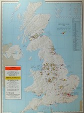 VINTAGE LARGE MAP of BRITAIN CEMENT 1954 EMPLOYMENT BRICKS FIRECLAY SAND GRAVEL