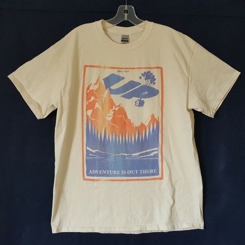 Disney-Pixar UP Movie ADVENTURE IS OUT THERE Balloons Flying House Beige L Shirt - Picture 2 of 12
