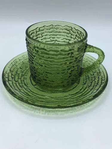 Anchor Hocking Soreno Avocado Green Cup and Saucer Set 2 3/4"