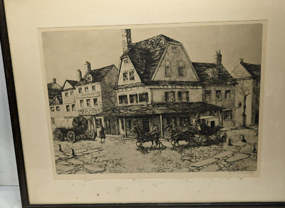 C ) Vintage Dry Point Etching ''London Coffee House'' Listed  Artist E.T.Scowcroft