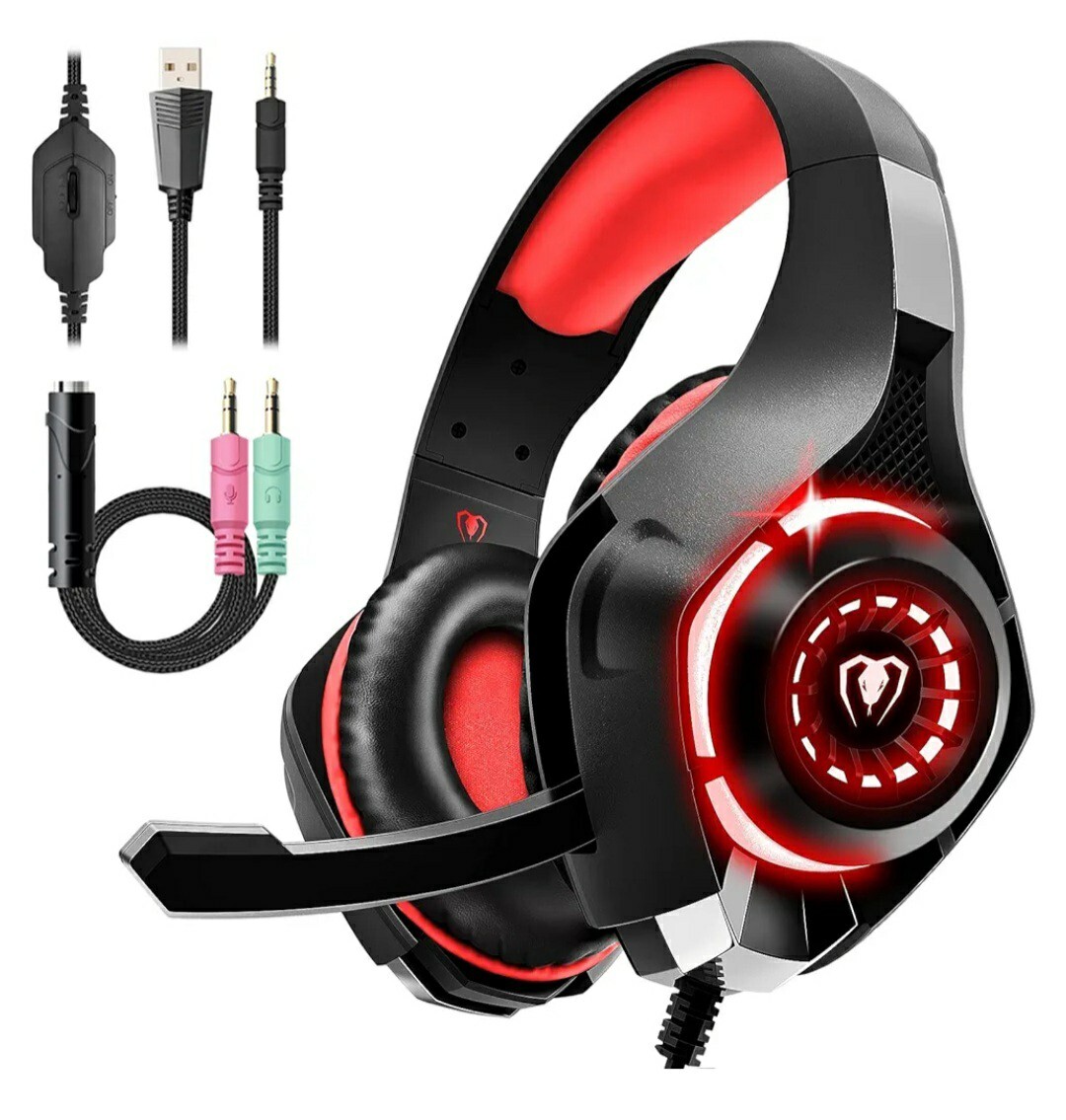 Gaming Headset for PS4 PS5 Xbox One Switch PC w/Noise Canceling Mic Deep Bass-image