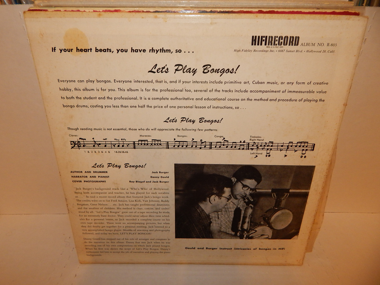 JACK BURGER Let's Play Bongos! 1957 HIFI Records R 803 NM Vinyl