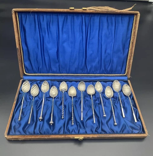 Set Of 12 Gorham Aesthetic Sterling Silver Demitasse Spoons Original Box No Mono