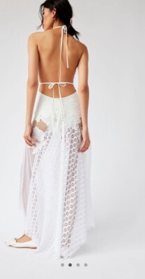 Free People Celeste Lace Mesh Floral Appliqu Embroidered Maxi Dress 10 |  eBay