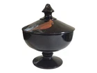 Depression Glass Black Amethyst Hand Painted Compote Cardinal