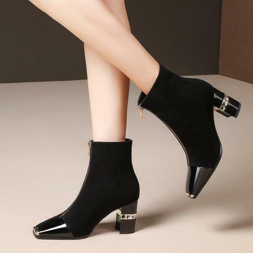 Fashion New Women Sqaure Toes Zip High Heels Formal Ankle Boot Shoes Winter DIDW - Bild 5 von 10